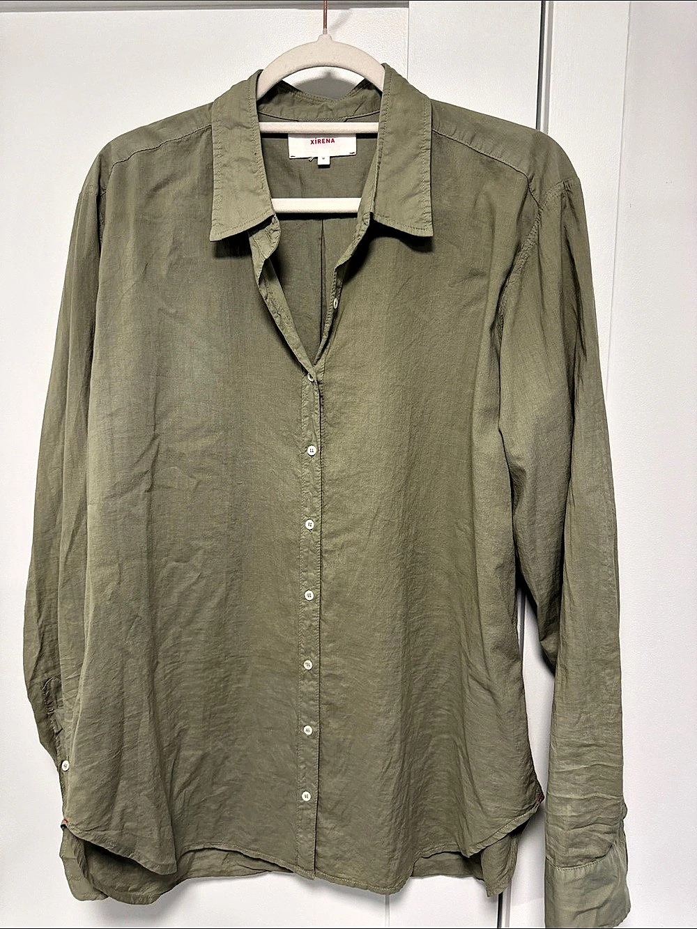Xirena Beau Shirt Olive Cotton Button Down Size Medium